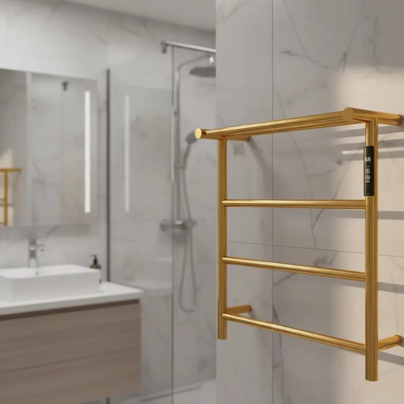 Brushed Gold Stainless Steel Digital Heated Towel Rail Towel Warmer Fashion Style Electric