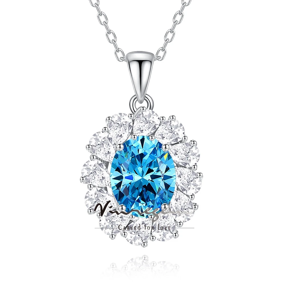 

Vinregem 8*10 MM Oval Cut Citrine Emerald Aquamarine High Carbon Diamond Necklaces Pendant 100% 925 Sterling Silver Fine Jewelry