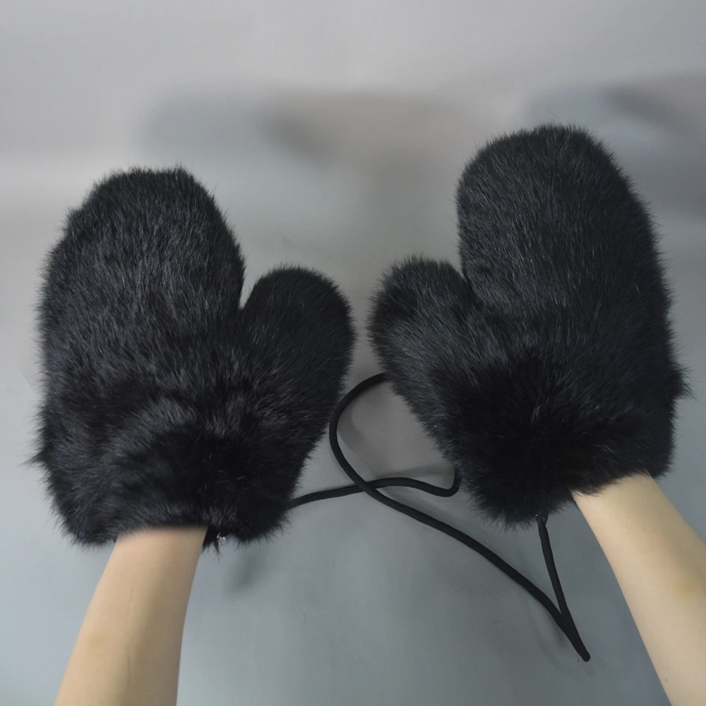 2024 Hot Sell Men Winter Warm Genuine Real Rabbit Fur Glove Fashion Unisex Real Rabbit Fur Gloves Russian Women Fur Mittens