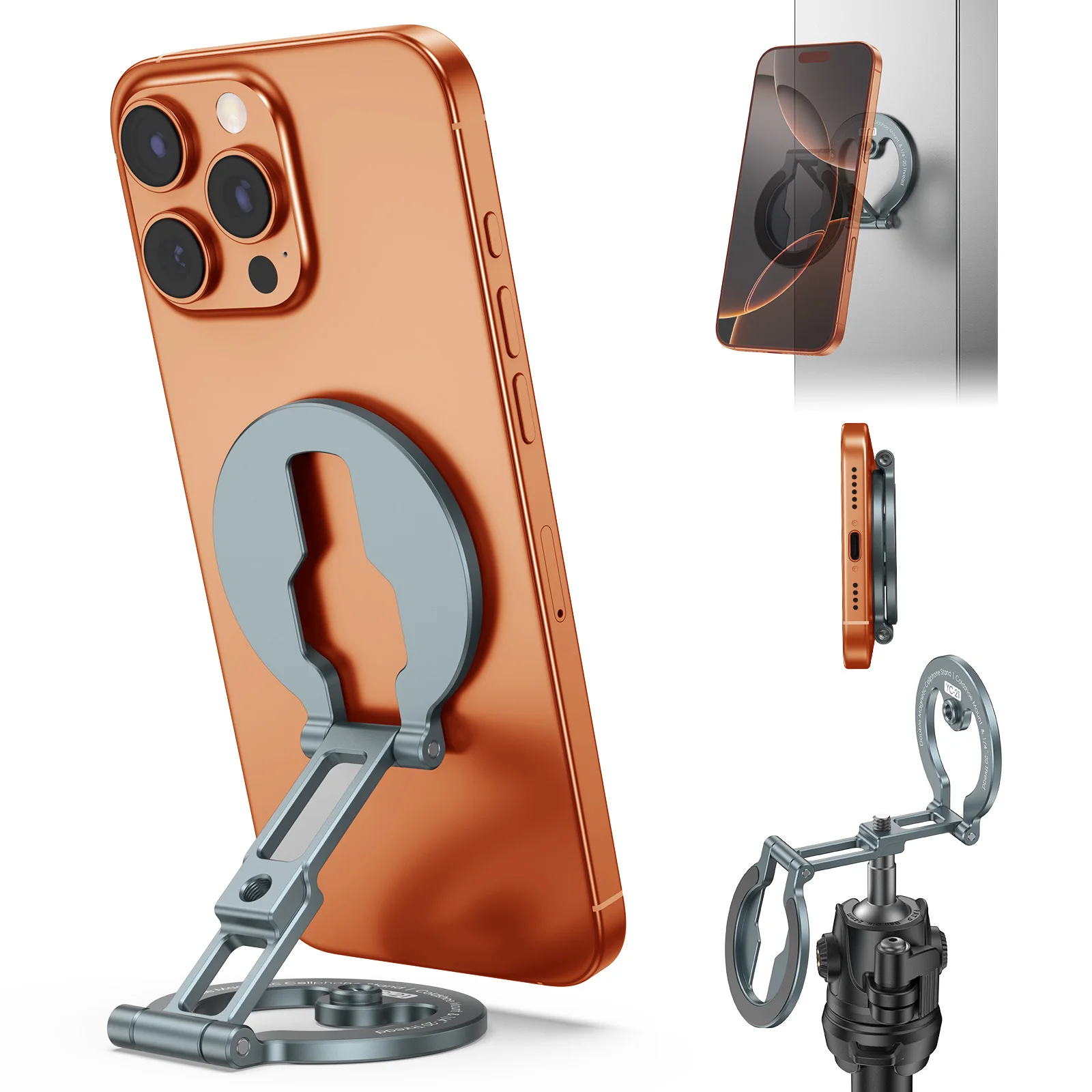 

Double-sided Ultra-thin Magnetic Phone Mount Holder with 1/4 Screw Hole Foldable Stand for iPhone 17/16/15/14/ 13/12 Android