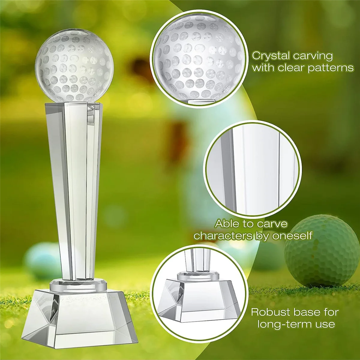 9 x 2.8 Inch Crystal Glass Golf Trophy for Adults Kids Golf Tournament Table Desktop Decor