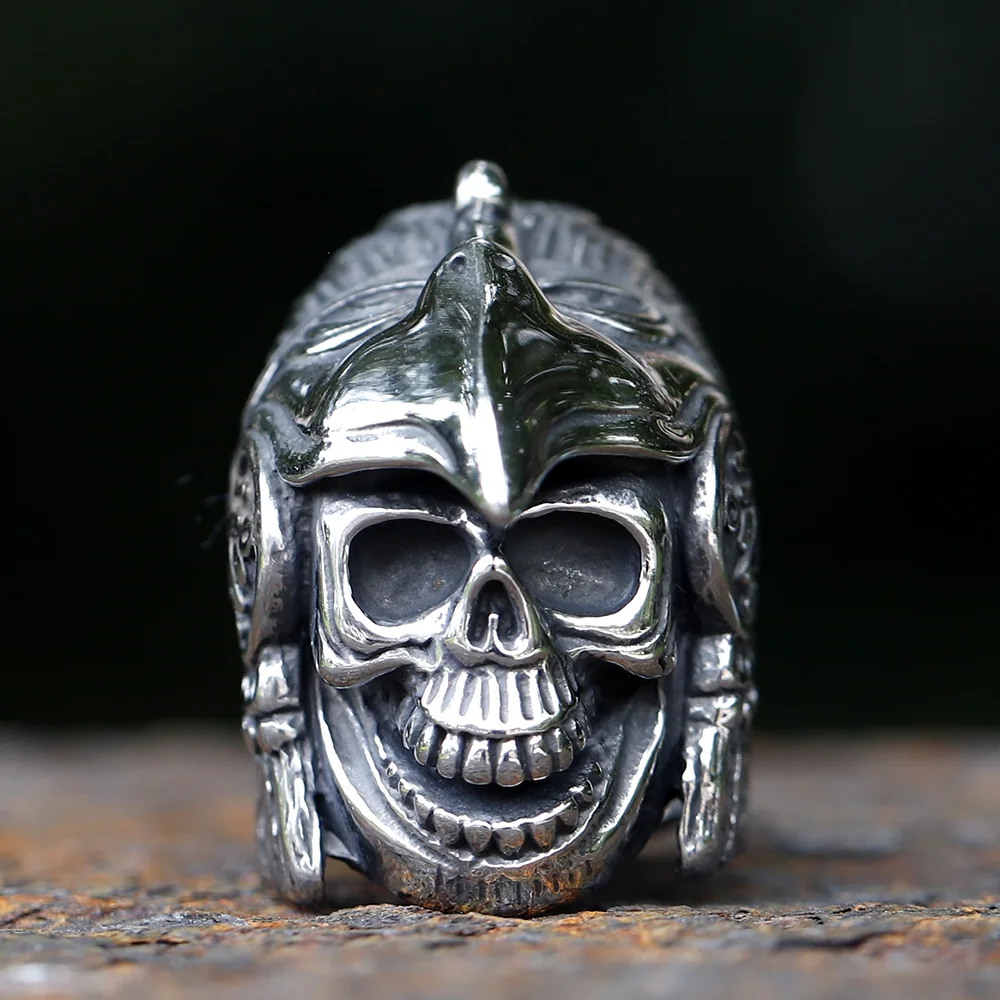 2024 Neuer Antiker Indischer Azteken-Adler-Krieger-Ring, Schwerer Herren-Edelstahl-Biker-Totenkopfring, Punk-Schmuck als Geschenk