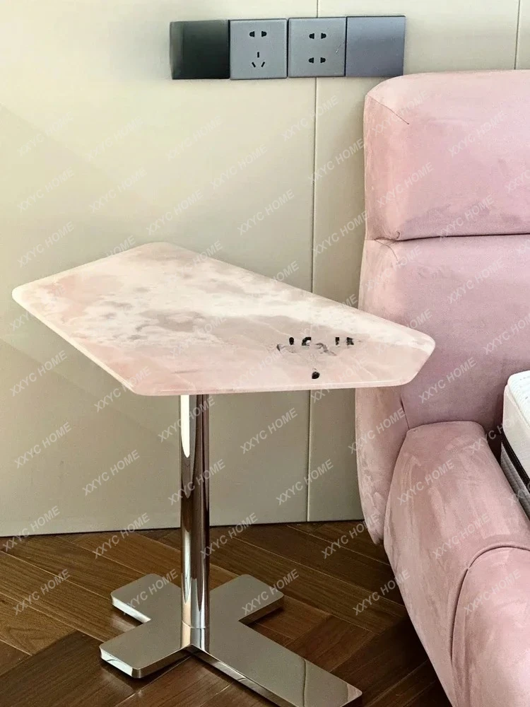 A  Light Luxury Small Apartment Living Room Sofa Stainless Steel Marble Edge Several Luxury Stone Special-shaped Table