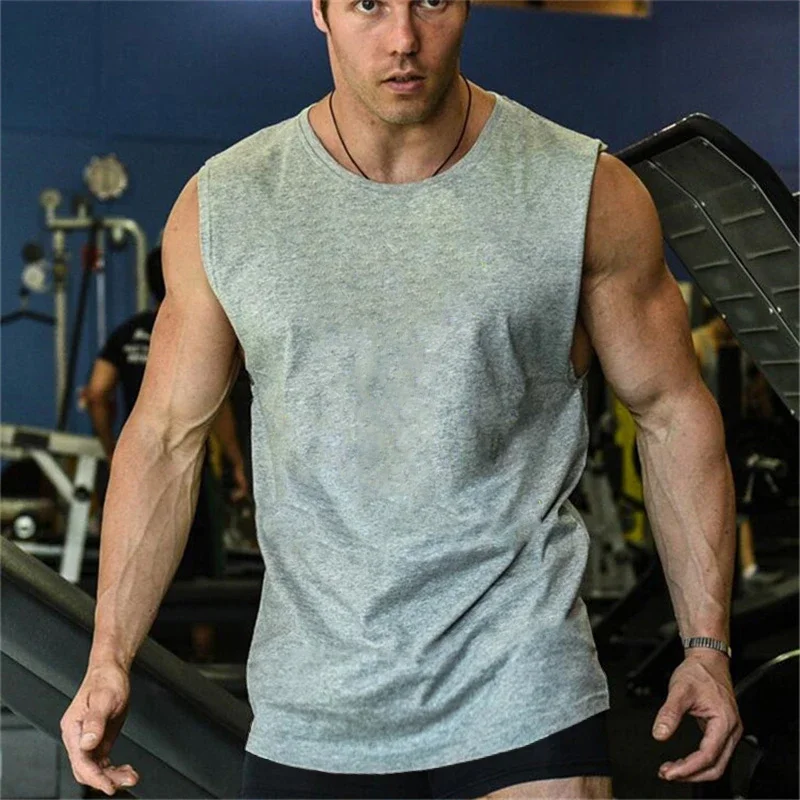 Plain Bodybuilding Clothing Summer Breathable Cotton Sleeveless T-Shirts Gym Fitness Workout Muscle Tank Tops Mens Casual Vests