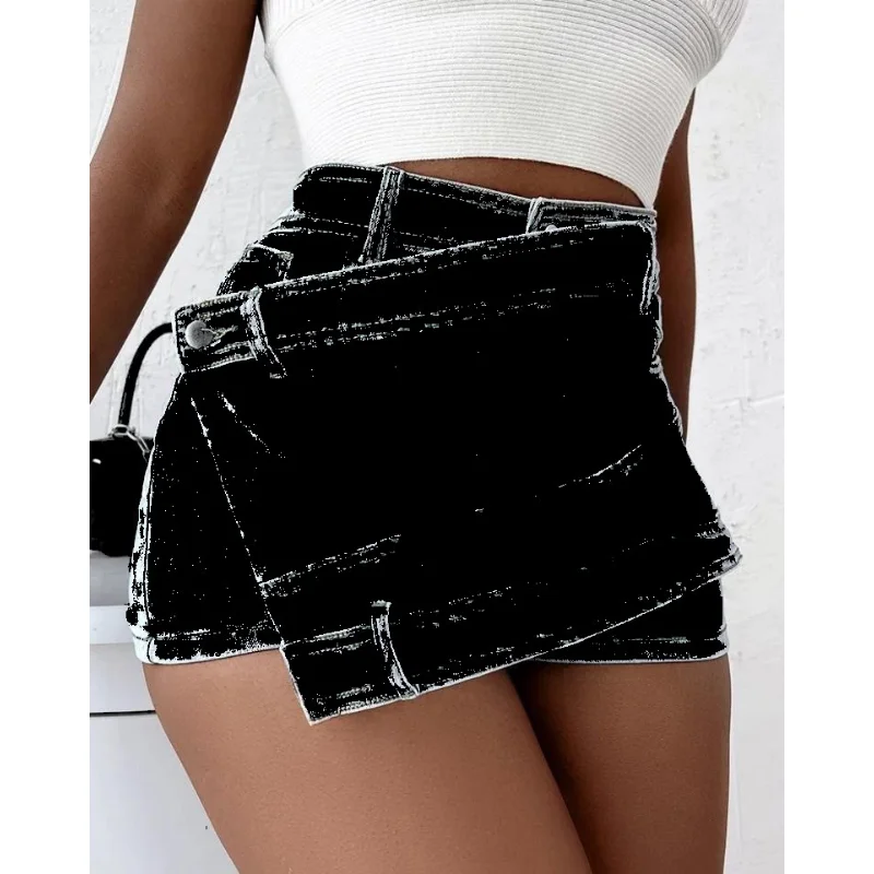 Irregular Shorts Women Summer Denim High Waisted Sexy Cropped Pants Without Elastic Fit Denim Shorts