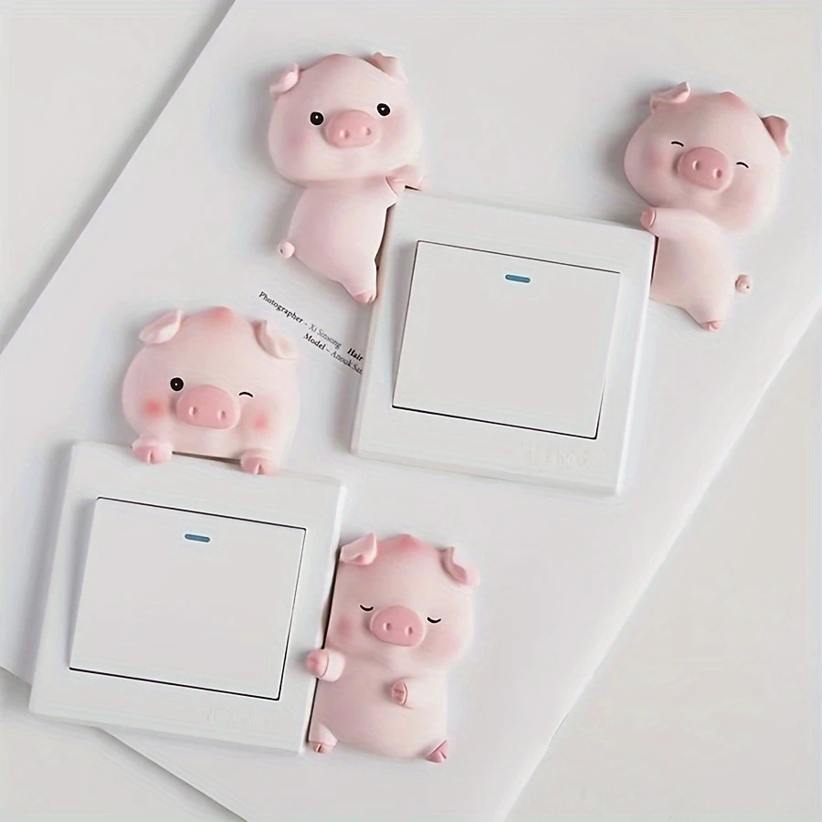Cute Pig Switch Sticker, Resin Craft Wall Decal for Bedroom Outlet, Kawaii Farm Animal Home Decor Gift