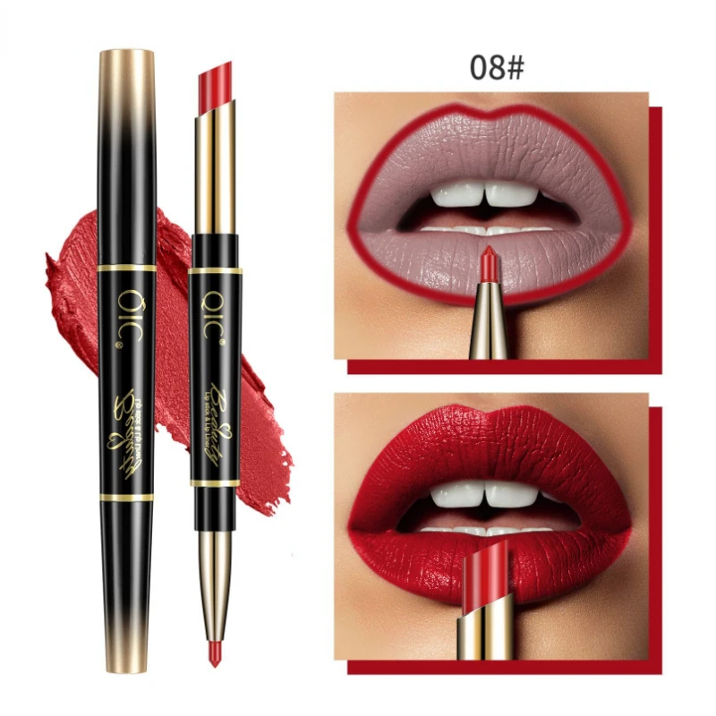 1PS Double Lipstick Lip Make-up for Women Non-marking Hook Line The Line Double Head Rotating Lip Pencil Matte Painting Lipstick