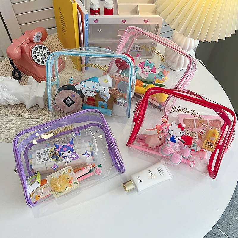 

Sanrio Cartoon Cosmetics Storage Bag Cute and Sweet Hand in Hand with Bag Style Zipper Large Capacity Transparent Bag