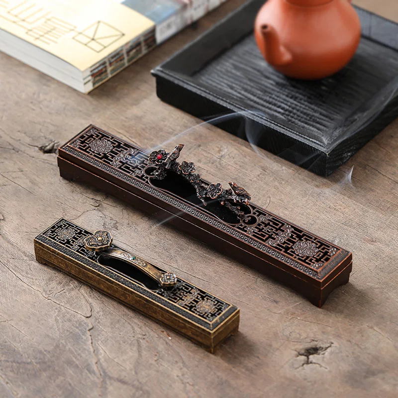 Alloy Incense Storage Box, Indoor Office Sandalwood Aromatherapy Censer, Fireproof Horizontal Incense Holder, Desktop Home Decor