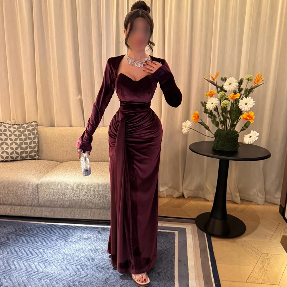

Sexy Backless Velvet Evening Dress Classic Long Sleeves Prom Dresses Fashion Square Collar Customized Special Occasion Gowns