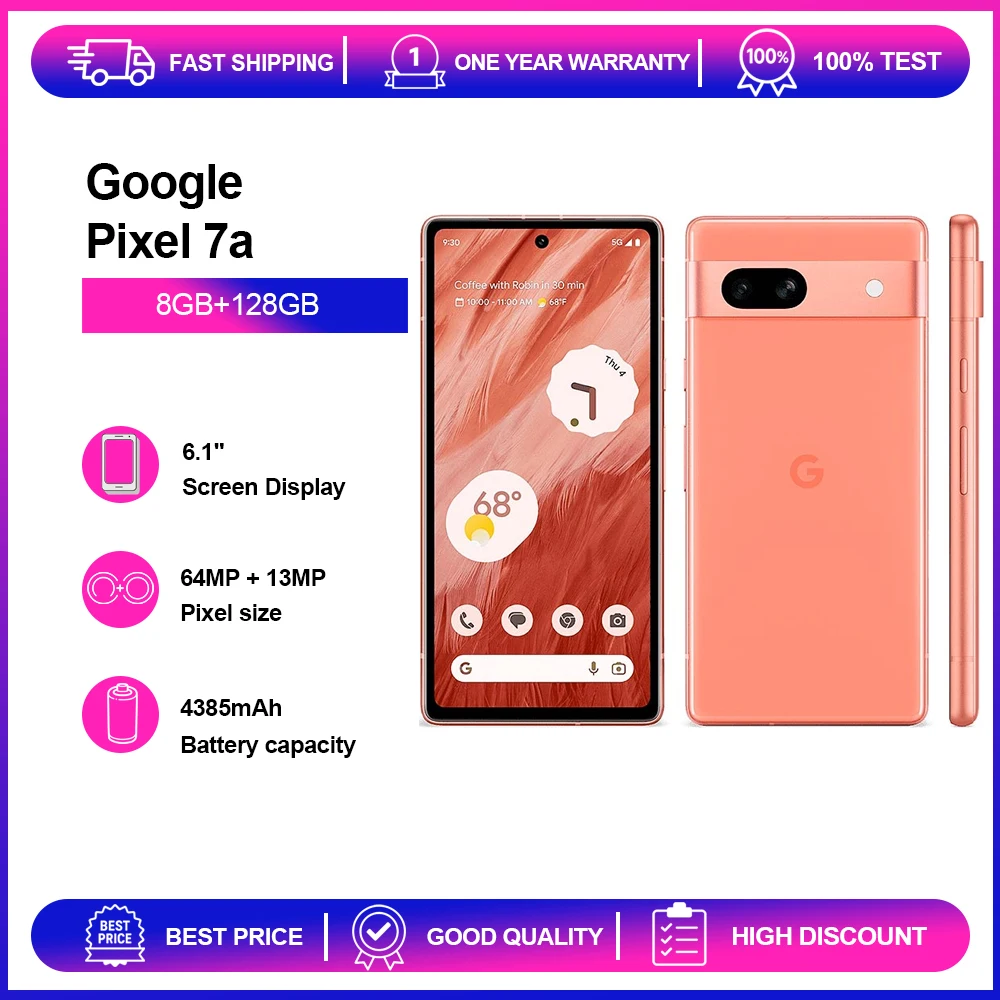 هاتف جوجل بيكسل 7a 5G الأصلي NFC 8GB RAM 128GB ROM 6.1 ''OLED 64MP بصمة ثماني النواة هاتف ذكي