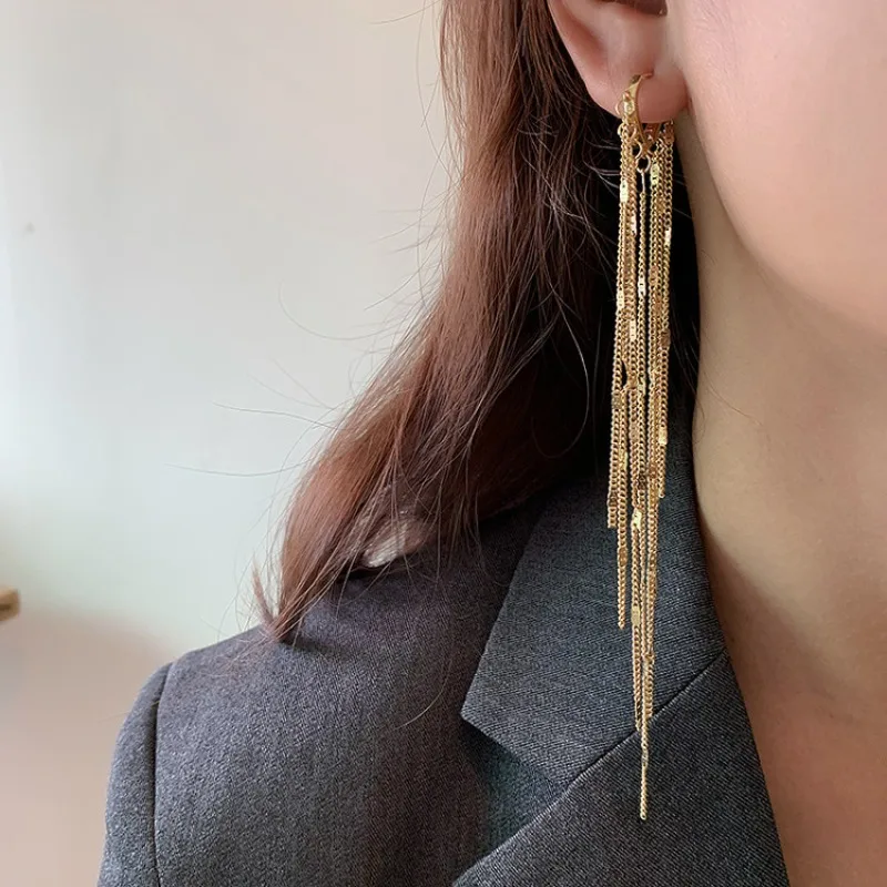 Light Luxury Long Tassel Hoop Earrings Korean Style Temperament Love Heart Dangle Earrings Handmade Female Jewelry Wedding Gift