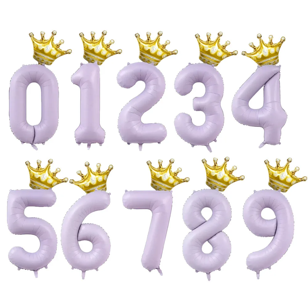 2pcs Gold Crown Foil Balloon 40inch Cream Purple Digit 0-9 Number Balloons 1 2 3 4 5 Years Old Birthday Party Decoration Balloon