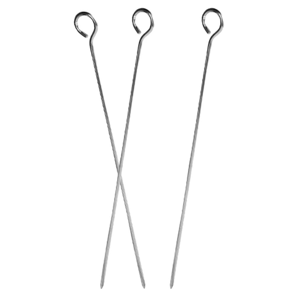 

3pcs Kebab Rack Hangers Grilling Accessories Stainless Steel Skewers Silver Camping BBQ Tools Portable Drip Plates Outdoor