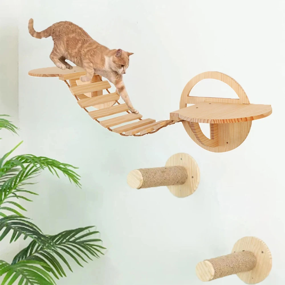 

Cat Climbing Shelf Wall Mounted Cat Stairway with Scratching for Kitten Perch Platform Walls Furniture Scratching Accessories