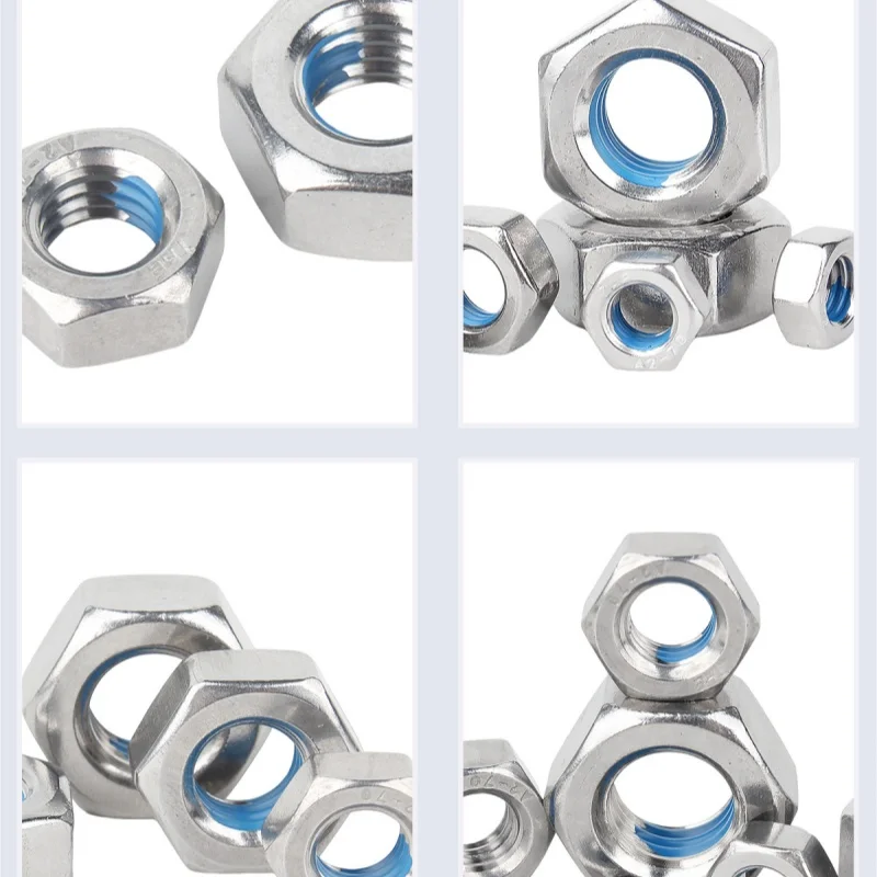 M3 M4 M5 M6 M8 M10 M12 M14 M16 304 Stianless Steel Dispensing Hex Nuts Blue Glue Anti Loosening Hexagon Nut