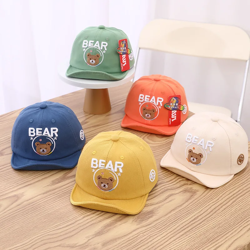 Spring Baby Cartoon Bear Cotton Pullover Hat Boys Fashion Peaked Cap Girls Adjustable Baseball Caps Children Hearwear1-3Y