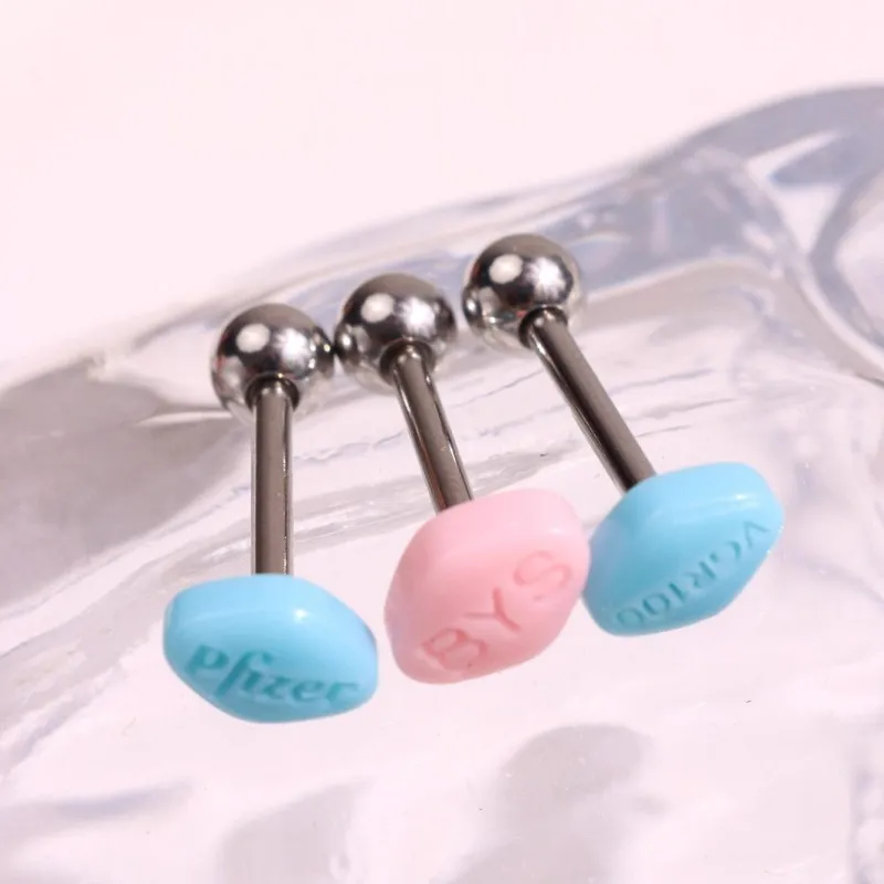 HUANZHI اللون رسالة حبة اللسان التيلة Y2K الإبداعية شخصية ثقب المجوهرات مثير الشرير البضائع للنساء زوجين