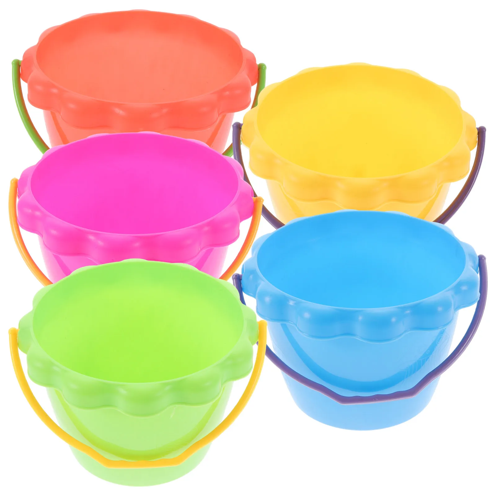 5Pcs Heavy Duty Plastic Sand Buckets for Kids Beach Sand Play Comfortable Ergonomic Handle No Burr Edges Encourages Creativity