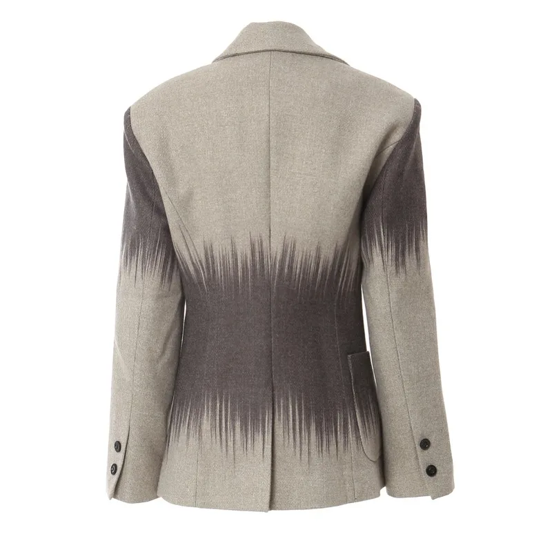 British Geometric Printing Personality Cutting Slim Tweed Jacket Women
