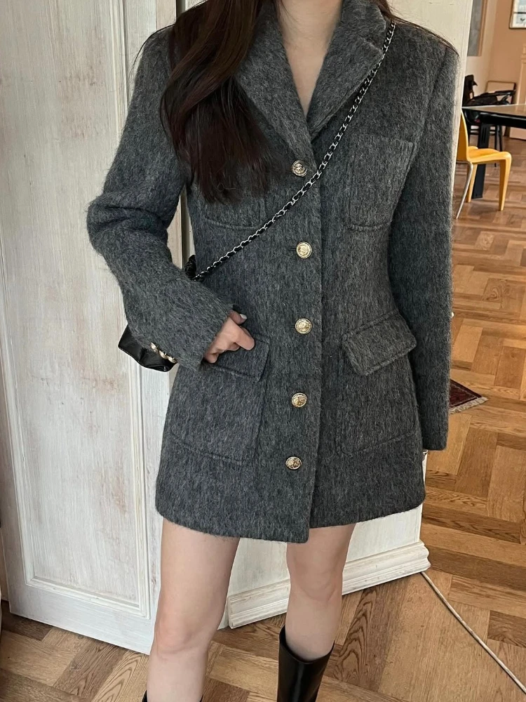 

Роскошный однобортный пиджак женский осень-зима 2025 Koren модное утягивающее шерстяное пальто с завязкой на талии элитная верхняя одежда