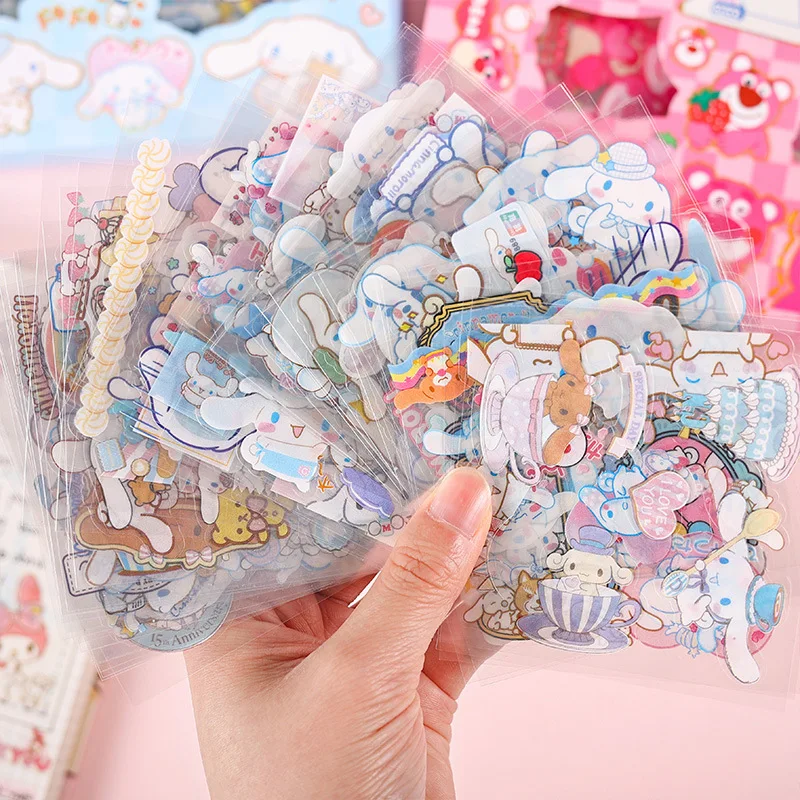 100pcsSanrio Kuromi Cinnamoroll cartoon handbook creative children\'s pvc card set boxed stickers