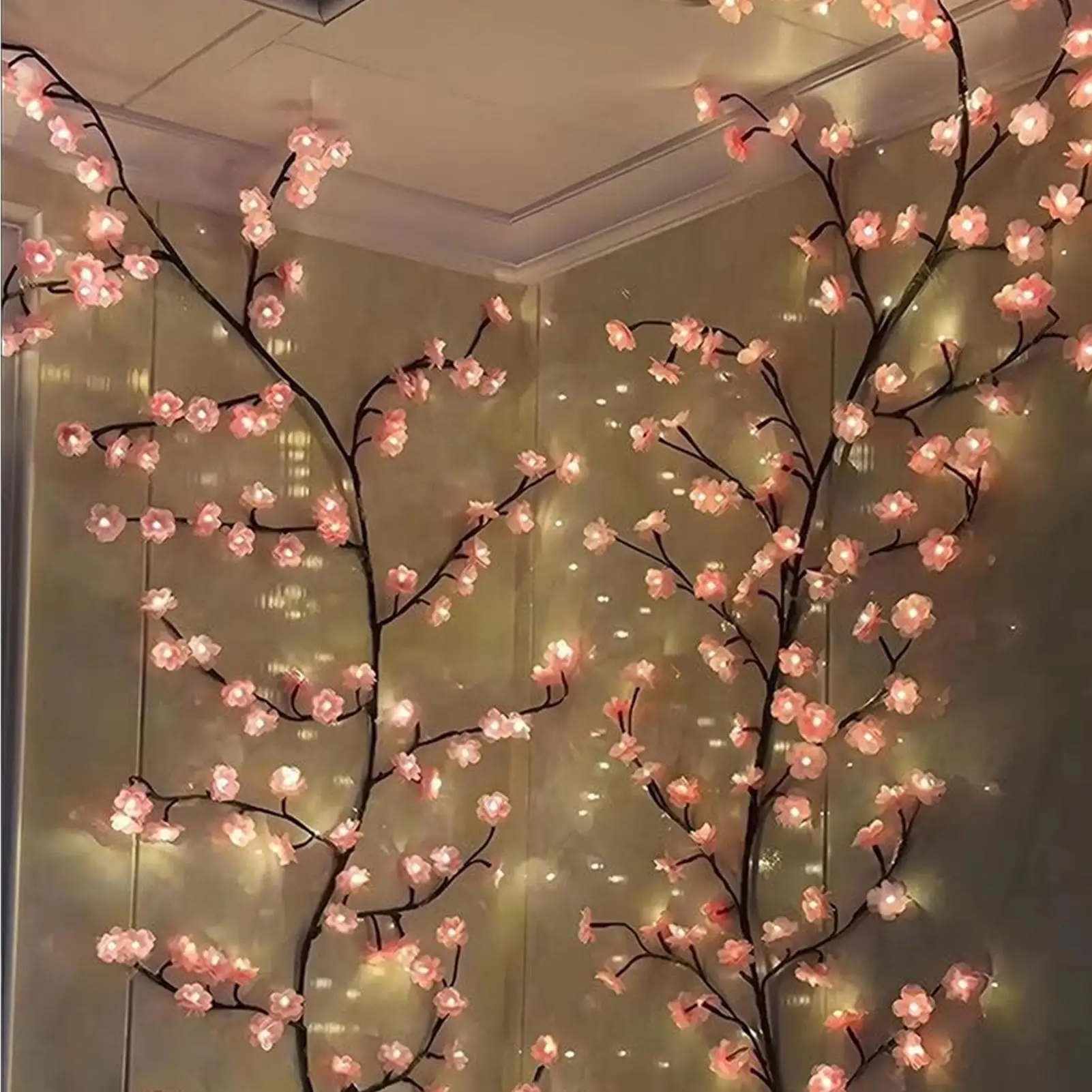 USB 5V 8 Modes CherryBlossom String Light Artificial Flower Vines Fairy Lights for Bedroom Wedding Party Holiday Decoration