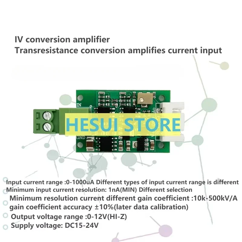 The IV conversion amplifier module amplifies the silicon PIN photodetector diode current voltage signal across resistance
