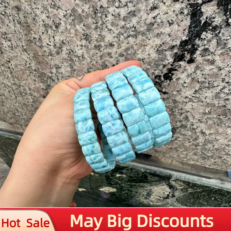 2024 AAAA Grade Natural Larimar/Copper Pectolite Beads Bracelet Dominicana Genuine Larimar Gemstone Bangle For Party For Gift