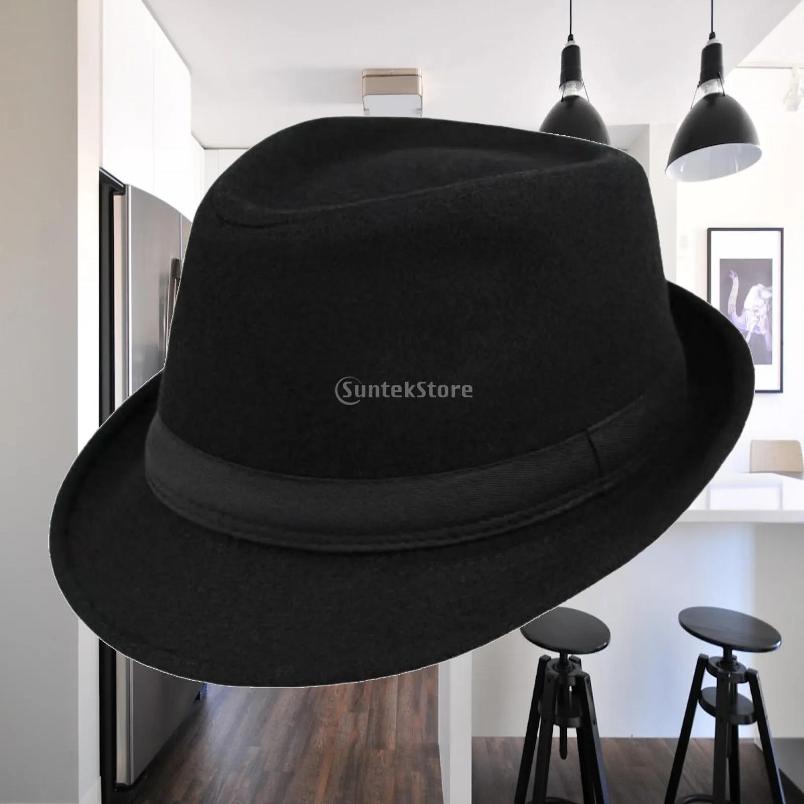 Men Winter Fedora Hat Wool Blend Brim Foldable Thermal Cap for Cold Weather Commute Travel Outdoor Walk
