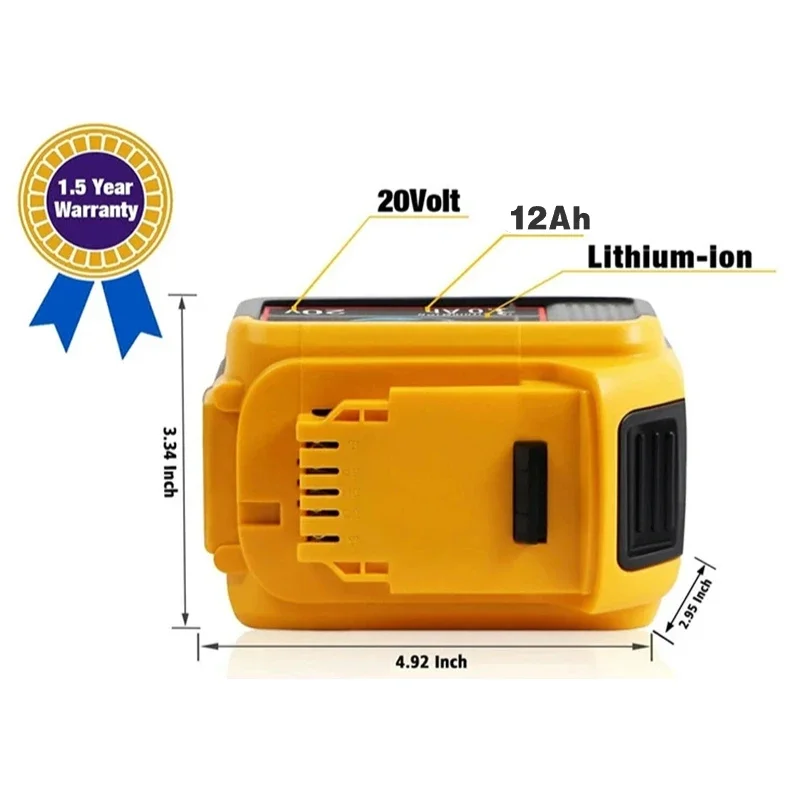 12Ah 20V Li-ion Battery for Dewalt 18V 20V DCB184 DCB200 DCB182 DCB180 DCB181 DCB182 DCB201 DCB20