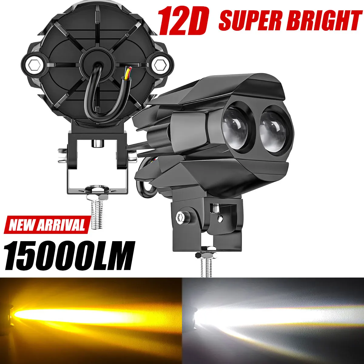 New 2023 Motorcycle Fog Lights 6000K 3500K LED Off Road Driving Light 15000LM Auxiliary Spot Work Lights for Truck Car ATV 25W