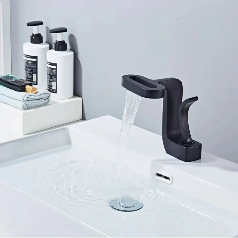 

Art Creative Creativity Brass Faucets Bathroom Waterfall Type Basin Hot and Cold Single Hole Bathroom Faucet Basin Crane Taps