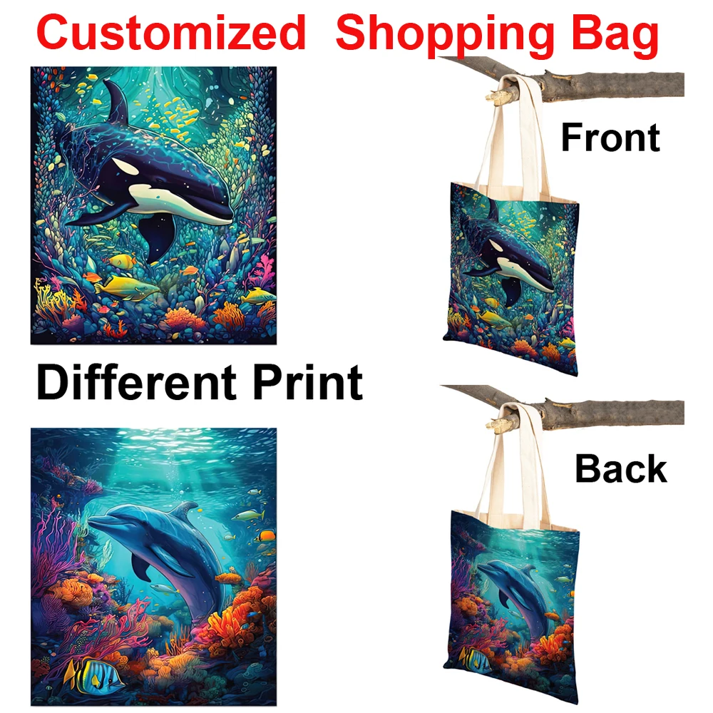 Custom Different Print Women Tote Bag with Print Logo Custom Your Pictures Canvas Large Shopping Shoulder Bags Drop Shipping