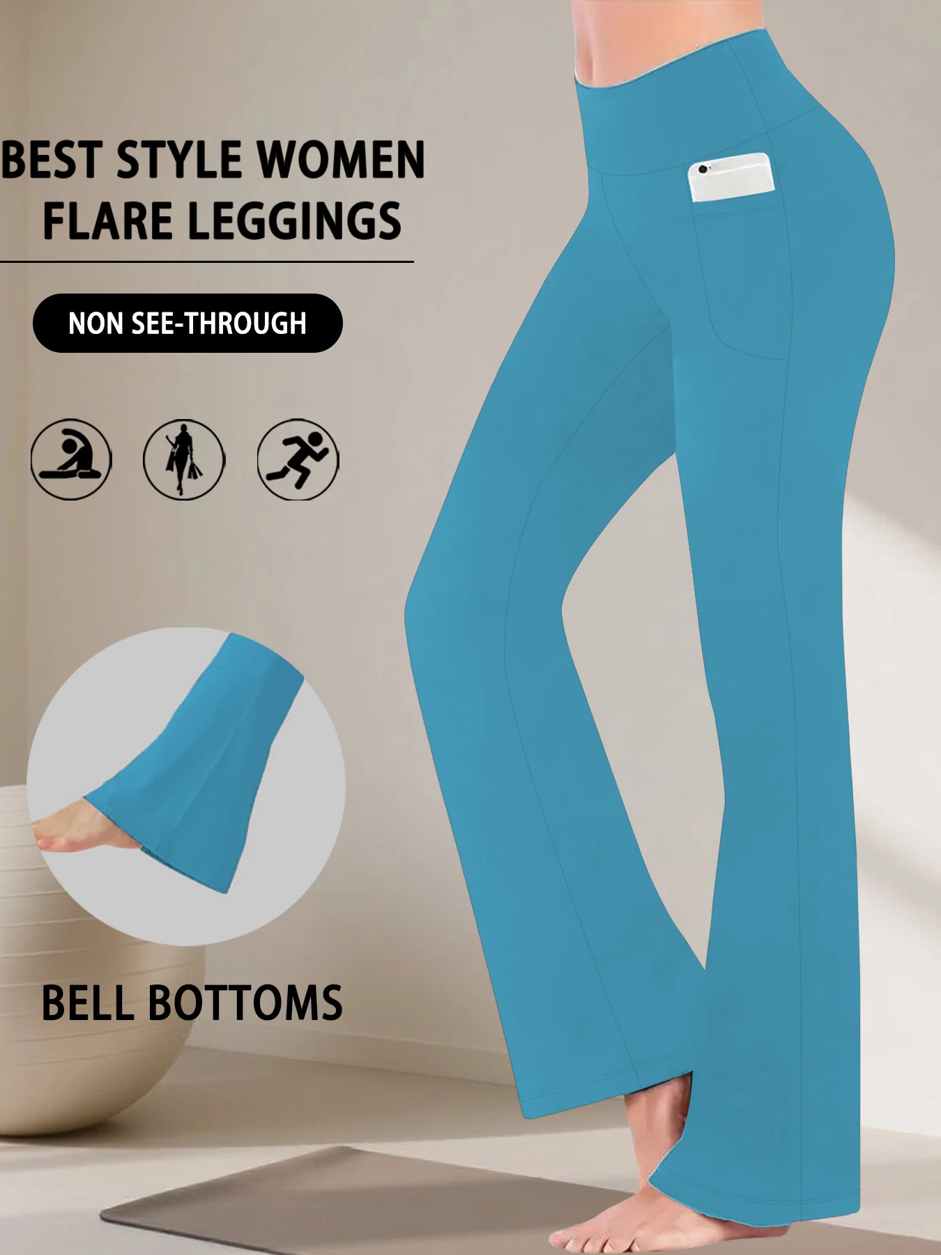 

Women's Super Soft Flare Pants with Pockets, High Waisted Tummy Control Workout Yoga Push Up Gym Fitness Leggings Bell Bottoms