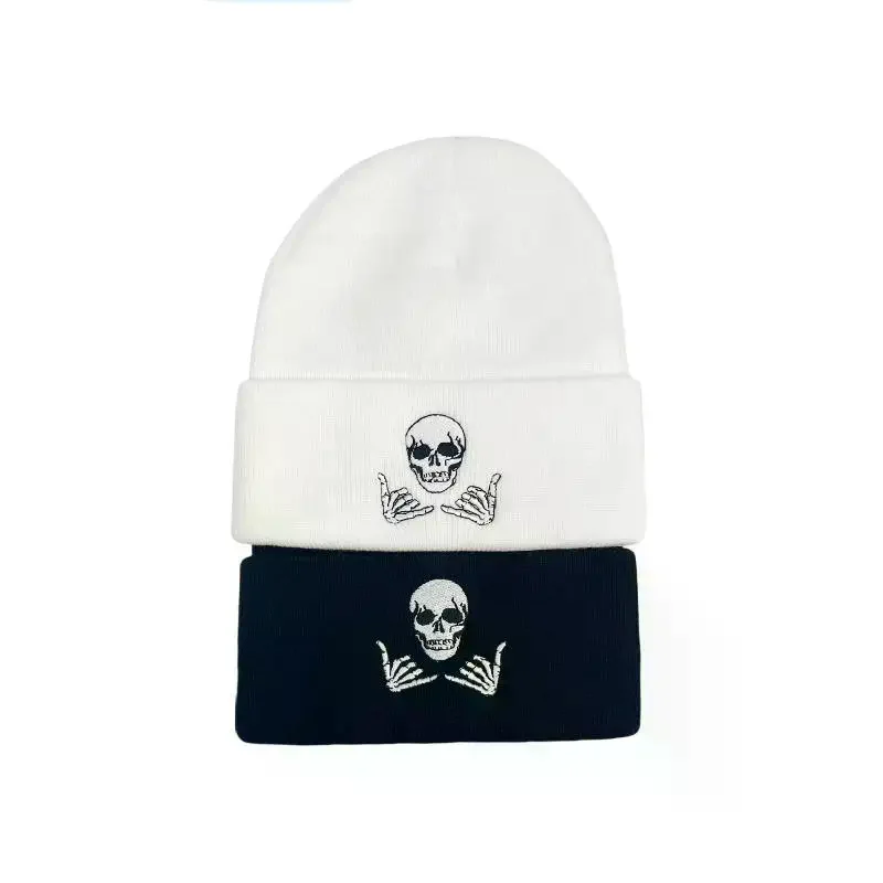 Winter Embroidered Knit Skull Cap Unisex Soft Warm Cozy Beanie Hat for Cold Weather Outdoor Commute