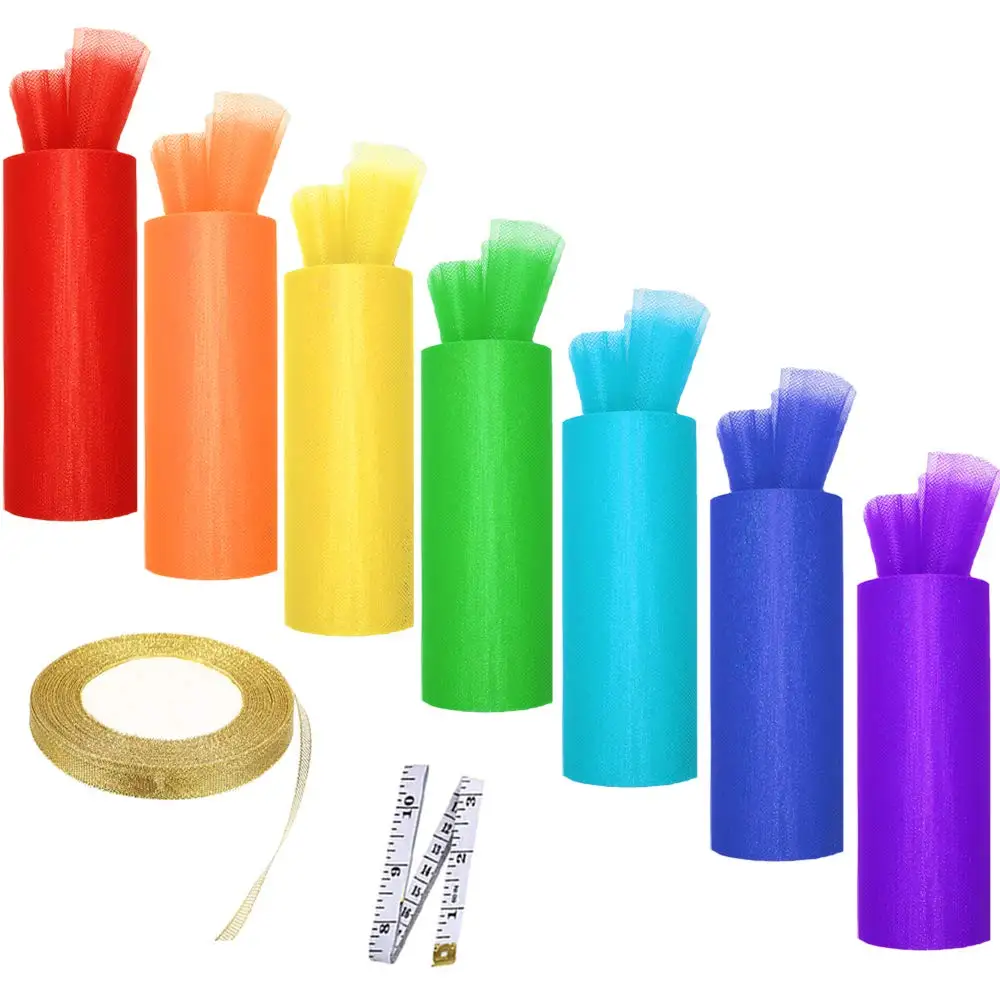 

Sailing-go 7-color rainbow tulle reel gauze mesh reel gauze fabric reel 6 inches wide 25 yards. 0.4 inch wide, 25 yards long
