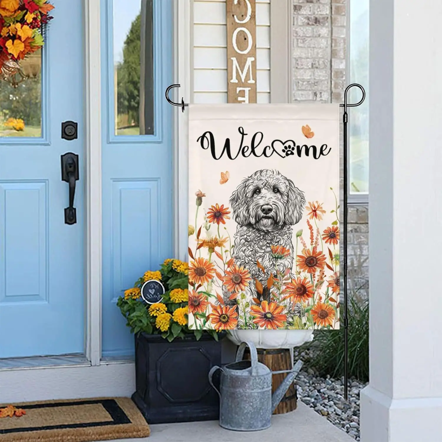 Welcome Golden Doodle Fall Garden Flag for Outside Autumn Floral Dog Banner 12x18 Double Sided Thanksgiving Goldendoodle Yar GGX