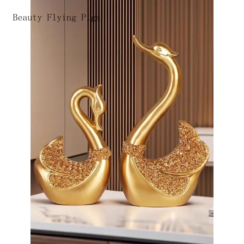 1 set of modern Nordic resin couple swan ornaments home TV wine cabinet living room decorations commemorative gifts