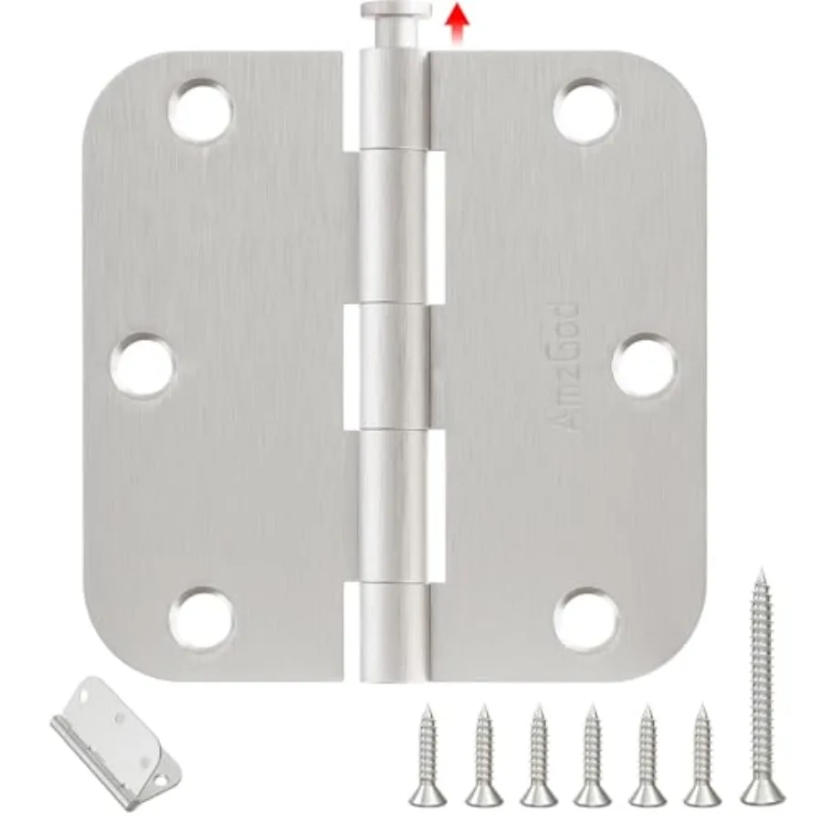 

Door Hinges -.5 Inch Rounded with 5/8" Radius Satin Door Hinges for Interior and Exterior Doors - Heavy Duty 1/2" Silver Reside