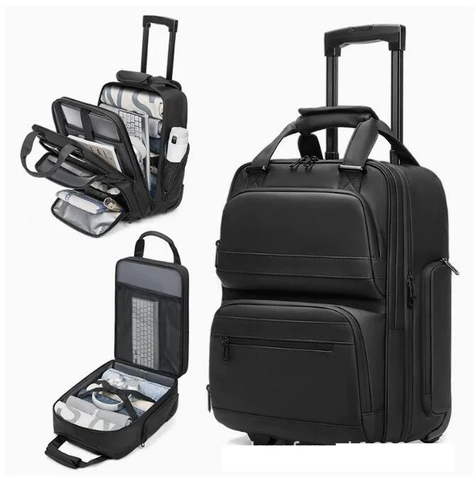 Maleta de equipaje de mano negra de 18 pulgadas para hombre, Maleta de cabina lateral suave para hombre, bolsa de equipaje de mano para hombre, diseño completamente abierto frontal