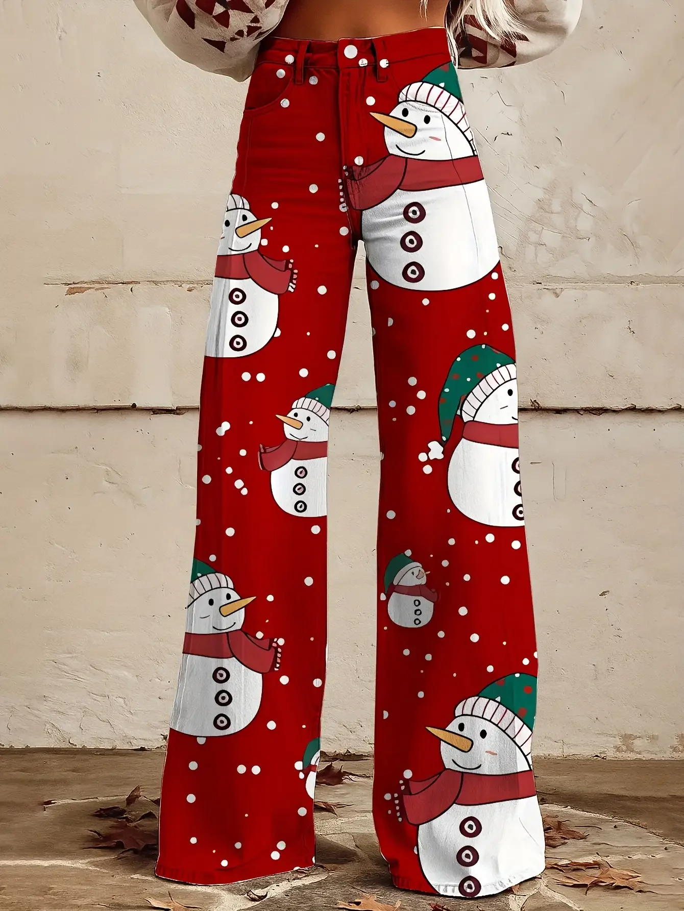 Christmas ladies' imitation denim pants with snowflake patterns for autumn ,Festival commuting versatile trendy cool pants