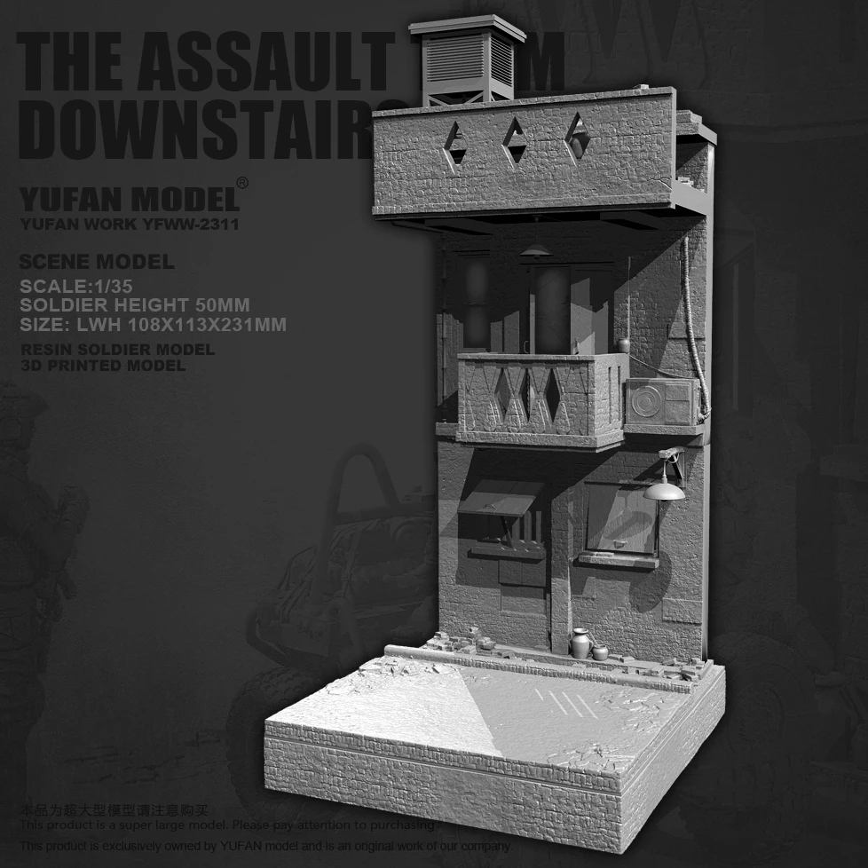 YUFAN MODEL 1/35 Resin Figure Scene Modern Downtown Female Assault Team Scene colorless and self-assembled YFWW-2311+3D