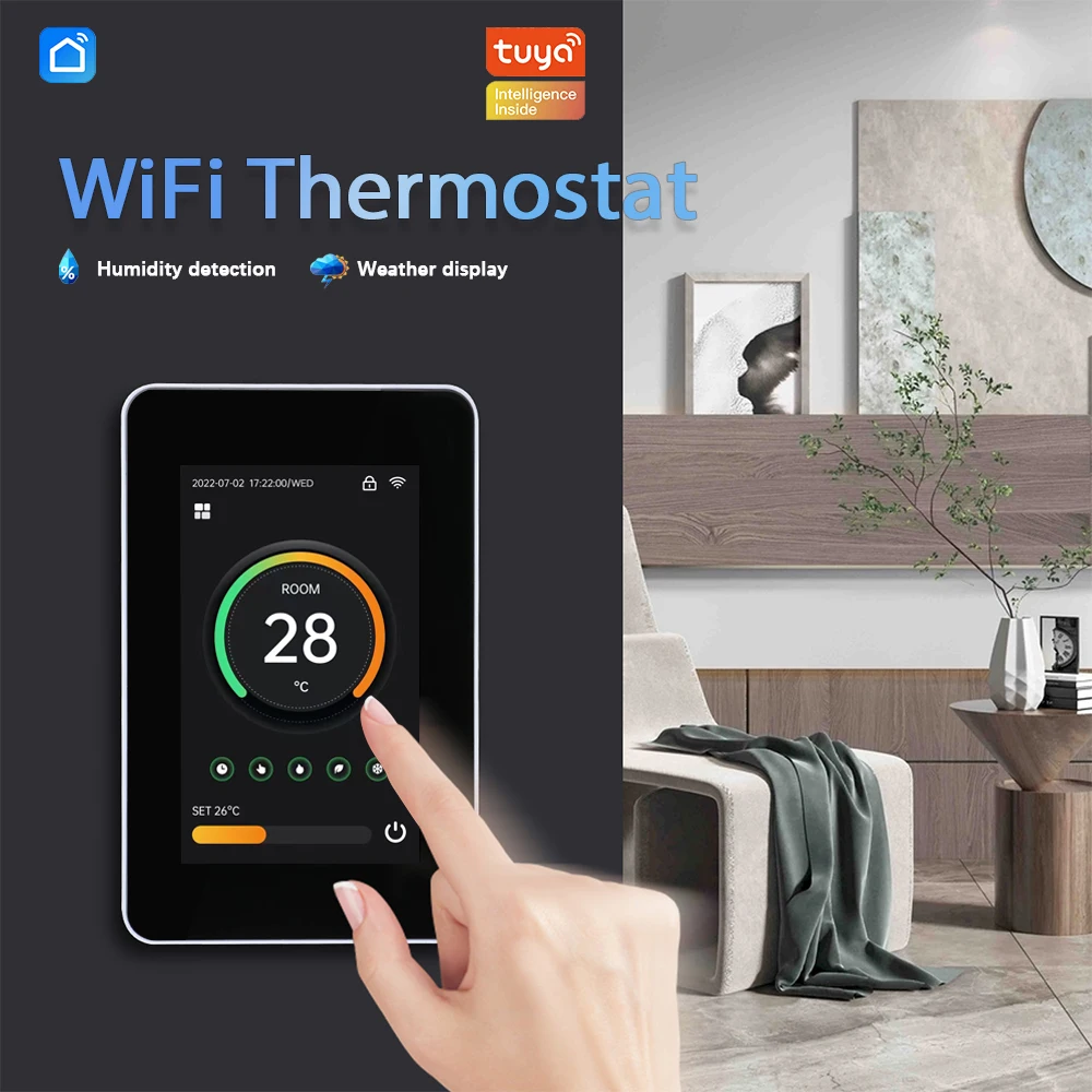 Termostato inteligente Tuya WiFi, controlador de temperatura Celsius de calefacción con/Fahrenheit, pantalla táctil LED, funciona con Alexa y Google Home