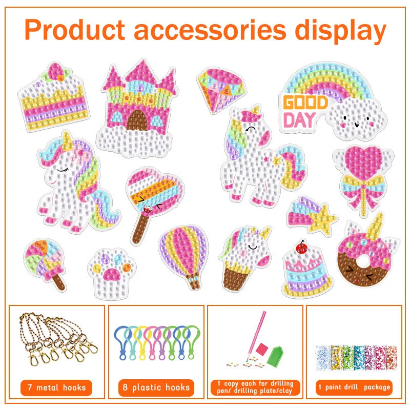 Hot Gem Diamond Painting Art Kits for Kids Cute Stickers with Keychain DIY Tools and Crafts Supplies for Girls Children