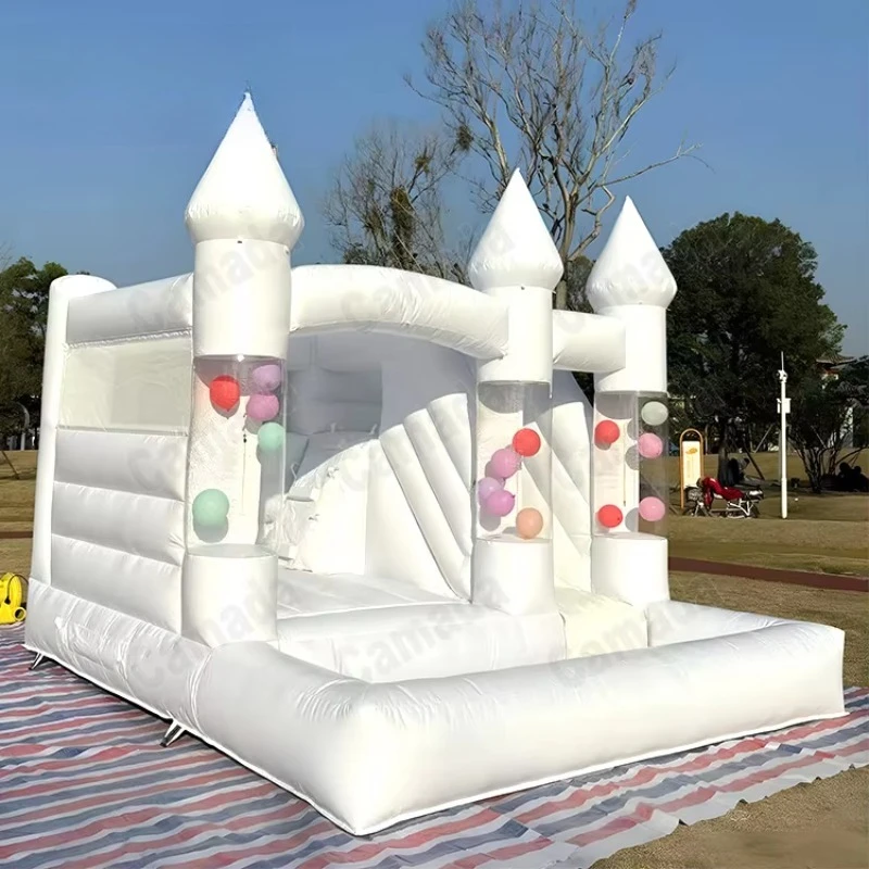 

Blow up Jumping Castle with Float Balloons Inflatable Bouncer White Bounce House with Slide and Ball Pool Rental Equipment