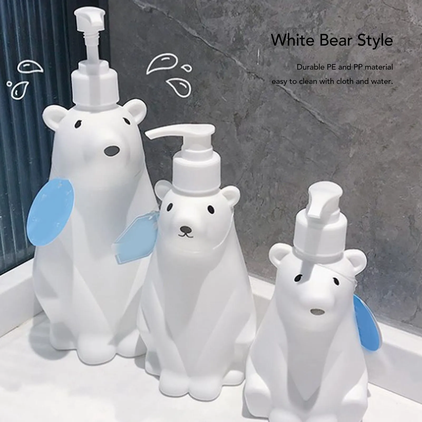 Shampoo Dispenser Cute Stylish White Bear  Space Saving Shower Bottles Strong  Pump Type for Bathroom