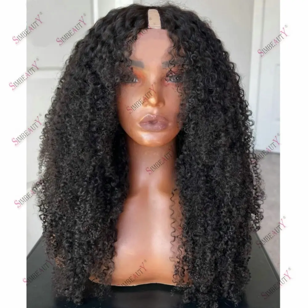 Long Kinky Curly U Part Wig Human Hair for Black Women Easy Wear Glueless 1x4 Opening U Shaped Wig Full Machine Made With Clips