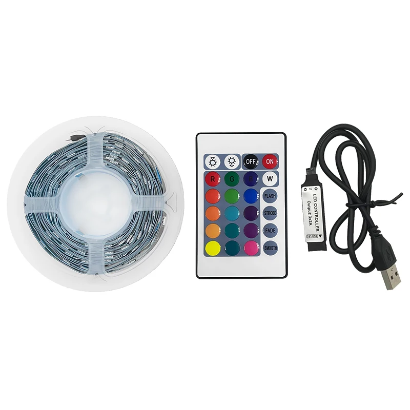 5V USB RGB LED Strip Light 24key ชุดรีโมทคอนโทรล 5050 30 LEDs/M หลายสีเทป DIY ตกแต่งสําหรับห้องนอน