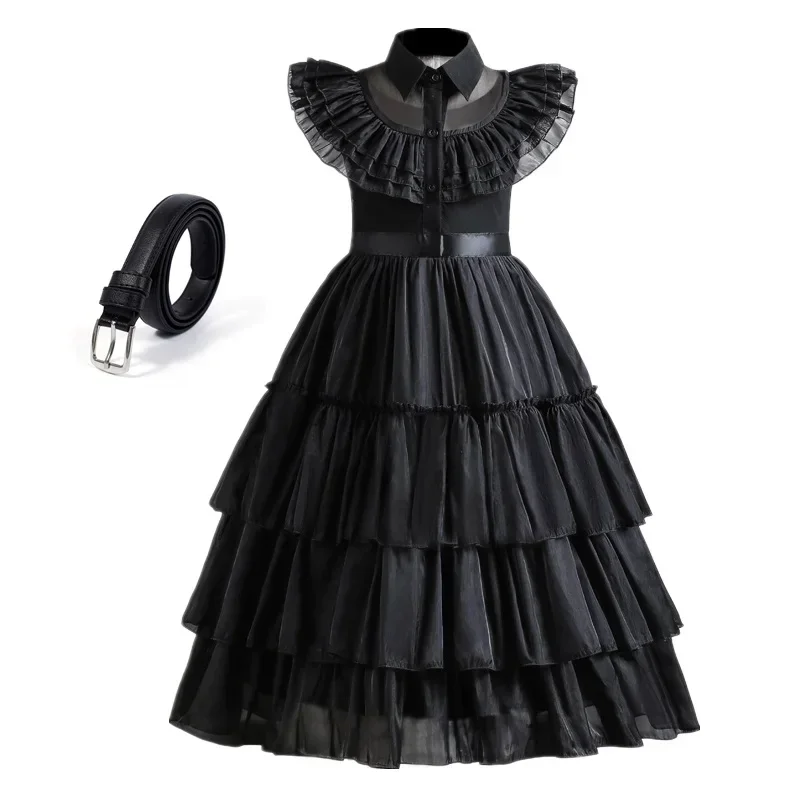 Wednesday Addams Girls Costume Cosplay Princess Costume Birthday Disguise Children Halloween Clothing Carnival Party Black Dress